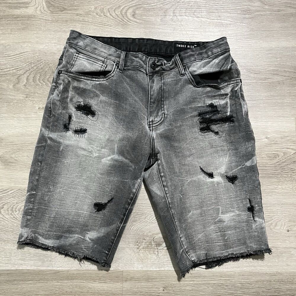 Smoke Rise Gray Distressed Denim Shorts Mens Size 32